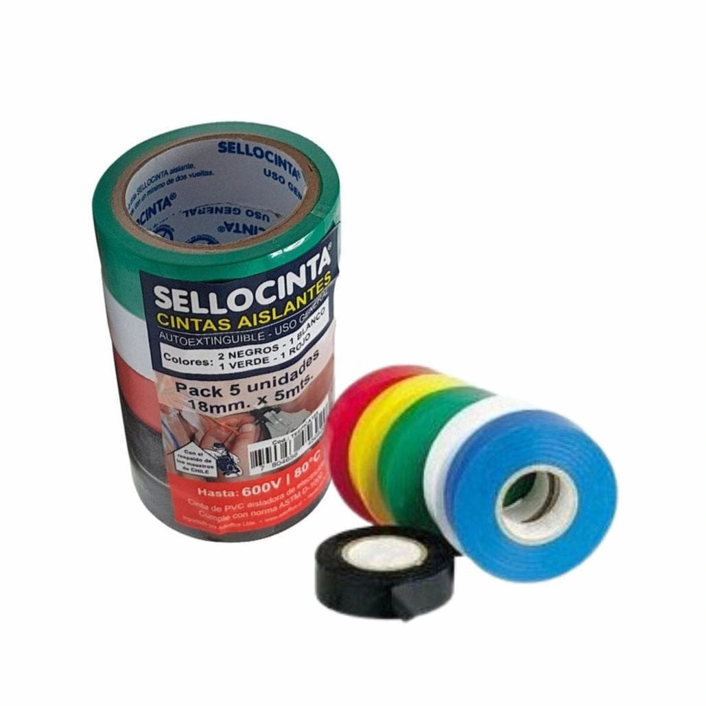 Cinta aisladora 18mm x 5 mt set 5 und.