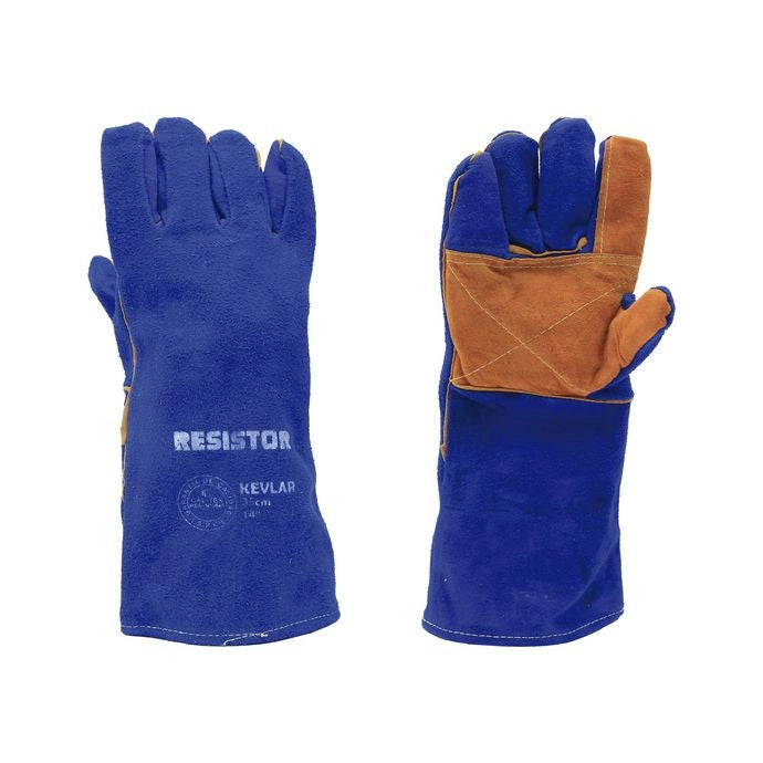 Guante soldador costura kevlar azul